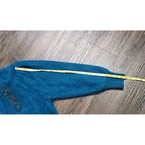 Jamie Teal Blue Angora Open-Front Long-sleeve Cardigan/Sweater Medium - Picture 7 of 16